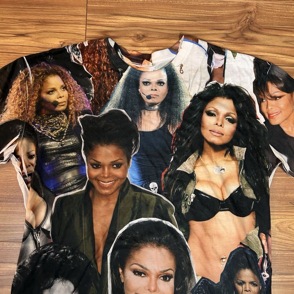 Janet Jackson Graphic T Shirt XL Collage All Over Print Music Icon Tee - Picture 3 of 8